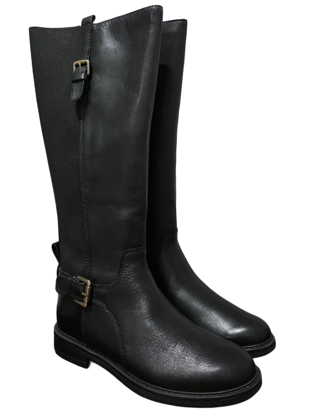Easy Spirit Women's Jackie Black Leather eFlex Tall Buckle Riding Boots NIB